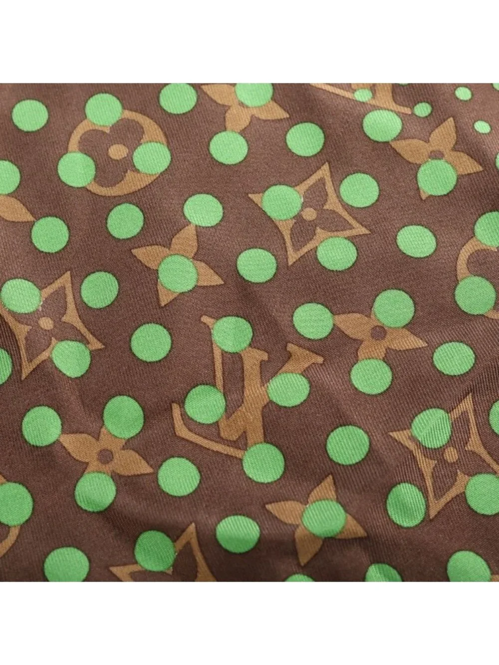 Louis Vuitton Monogram Perfo Dot Silk Scarf Brown Green